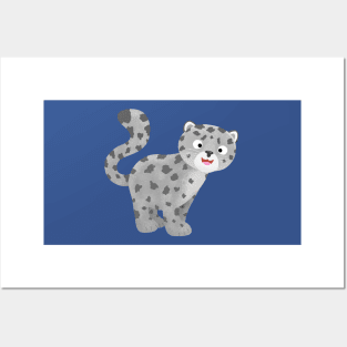 Cute snow leopard cartoon illustration Posters and Art